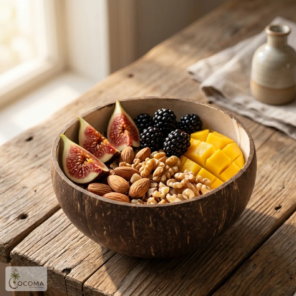 Coconut Shell Semi Polished Bowl – Handmade Eco-Friendly Natural Serving Bowl