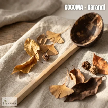 Coconut Shell Karandi (Ladle) – Handmade Eco-Friendly Wooden Handle Serving Spoon