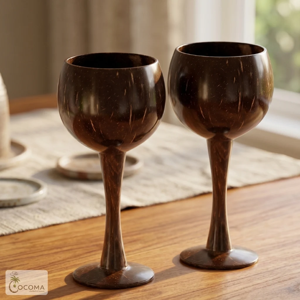 Coconut Shell Wine Cup with Long Wooden Handle – Handmade Eco-Friendly Rustic Drinking Cup