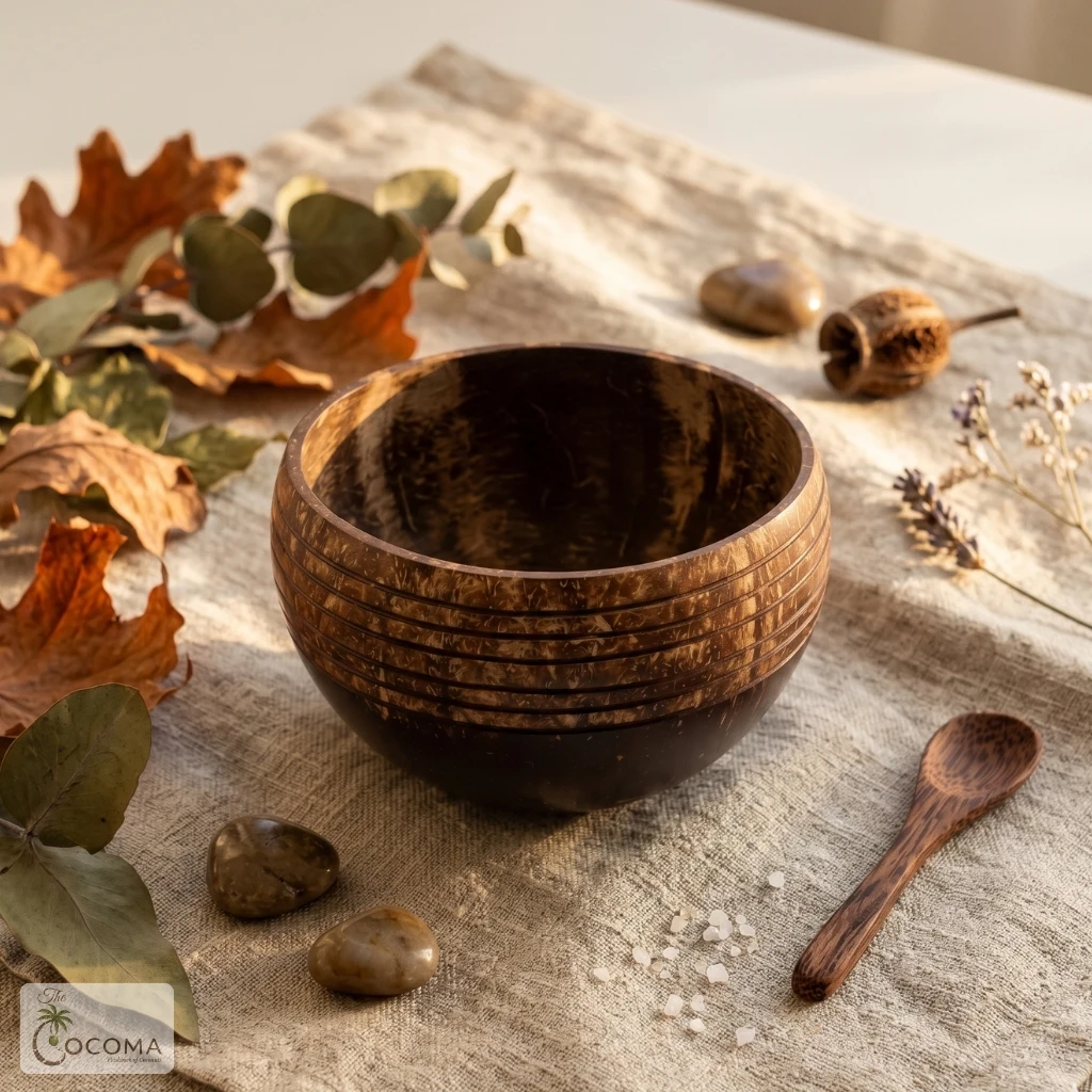 Coconut Shell Kitchen Ring Bowl Set – Handmade Eco-Friendly Stackable Serving Bowls