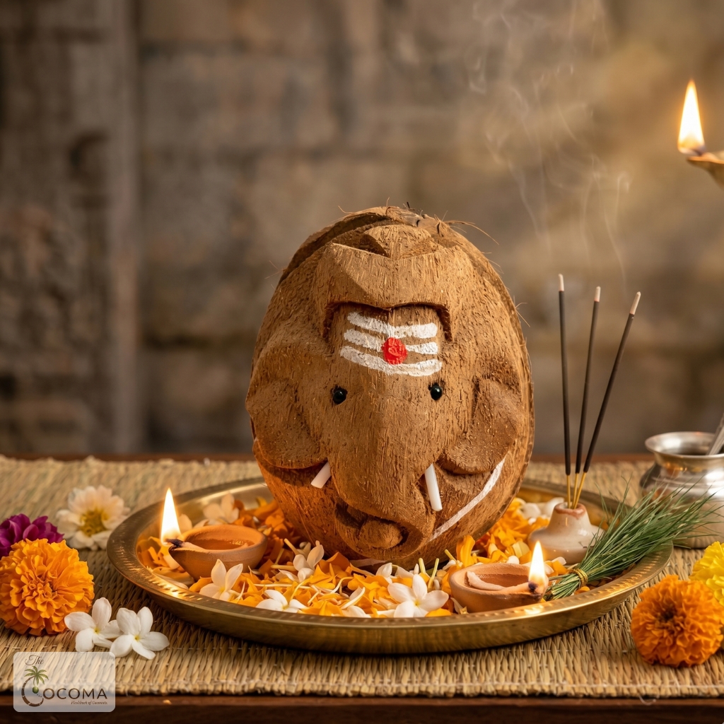 Coconut Shell Vinayagar Idol – Handmade Eco-Friendly Ganesha Statue for Home & Pooja Decor