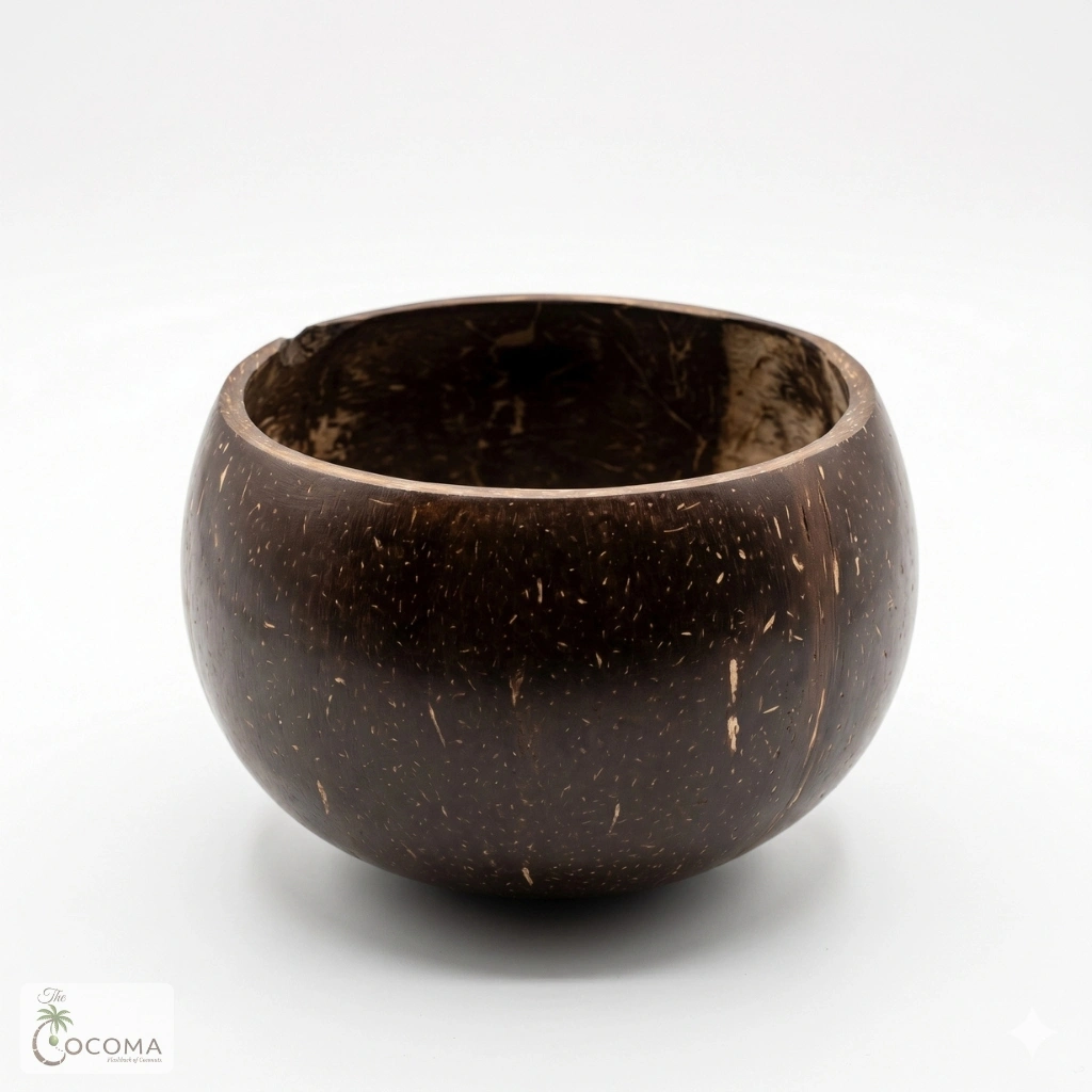 Natural Coconut Kitchen Bowl Premium polished coconut shell bowl handmade eco-friendly product display