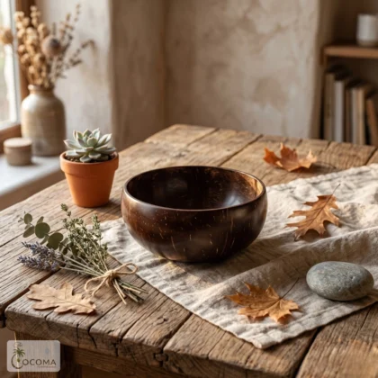 Fully polished coconut shell bowl 400ml eco-friendly handmade natural serving bowl