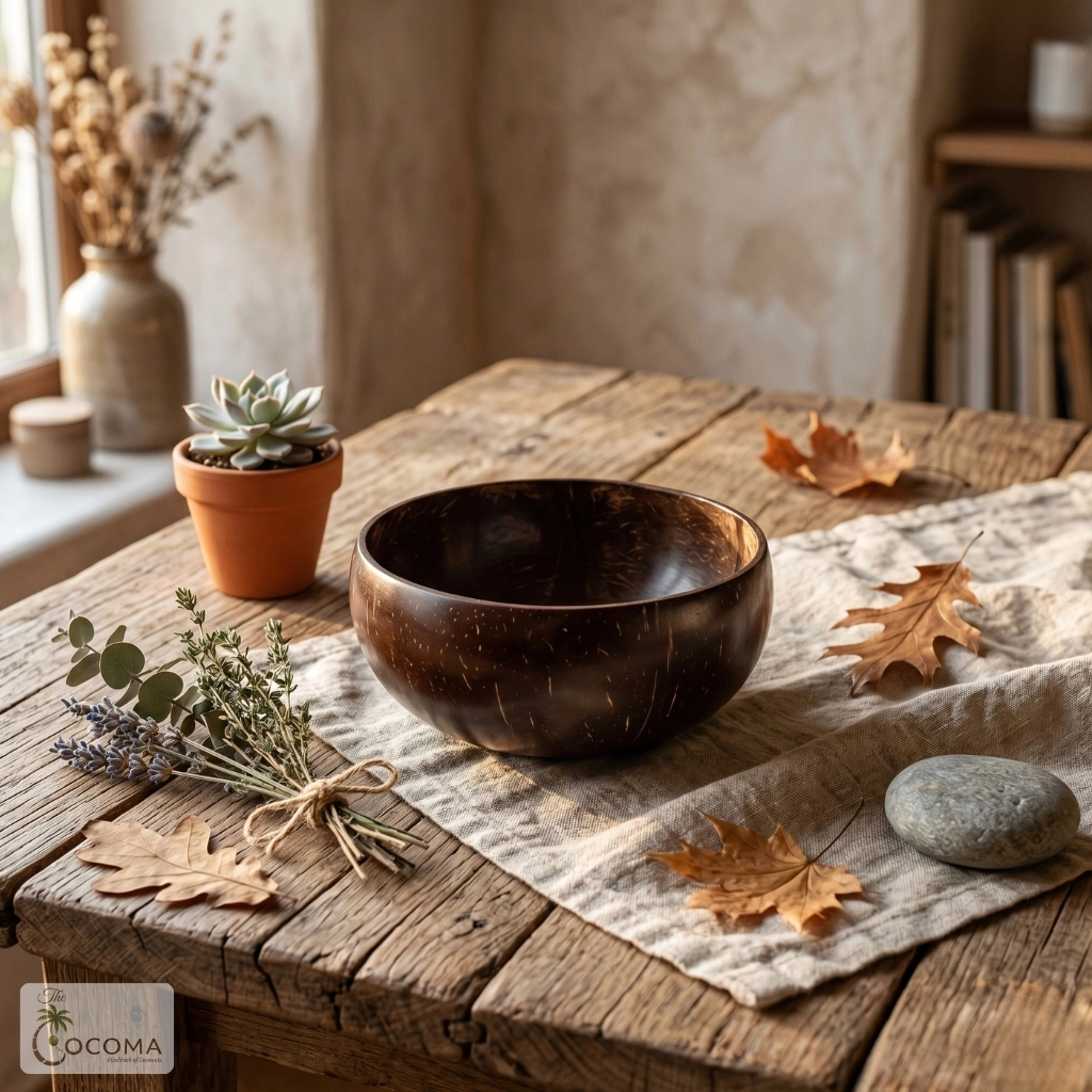 Fully polished coconut shell bowl 400ml eco-friendly handmade natural serving bowl